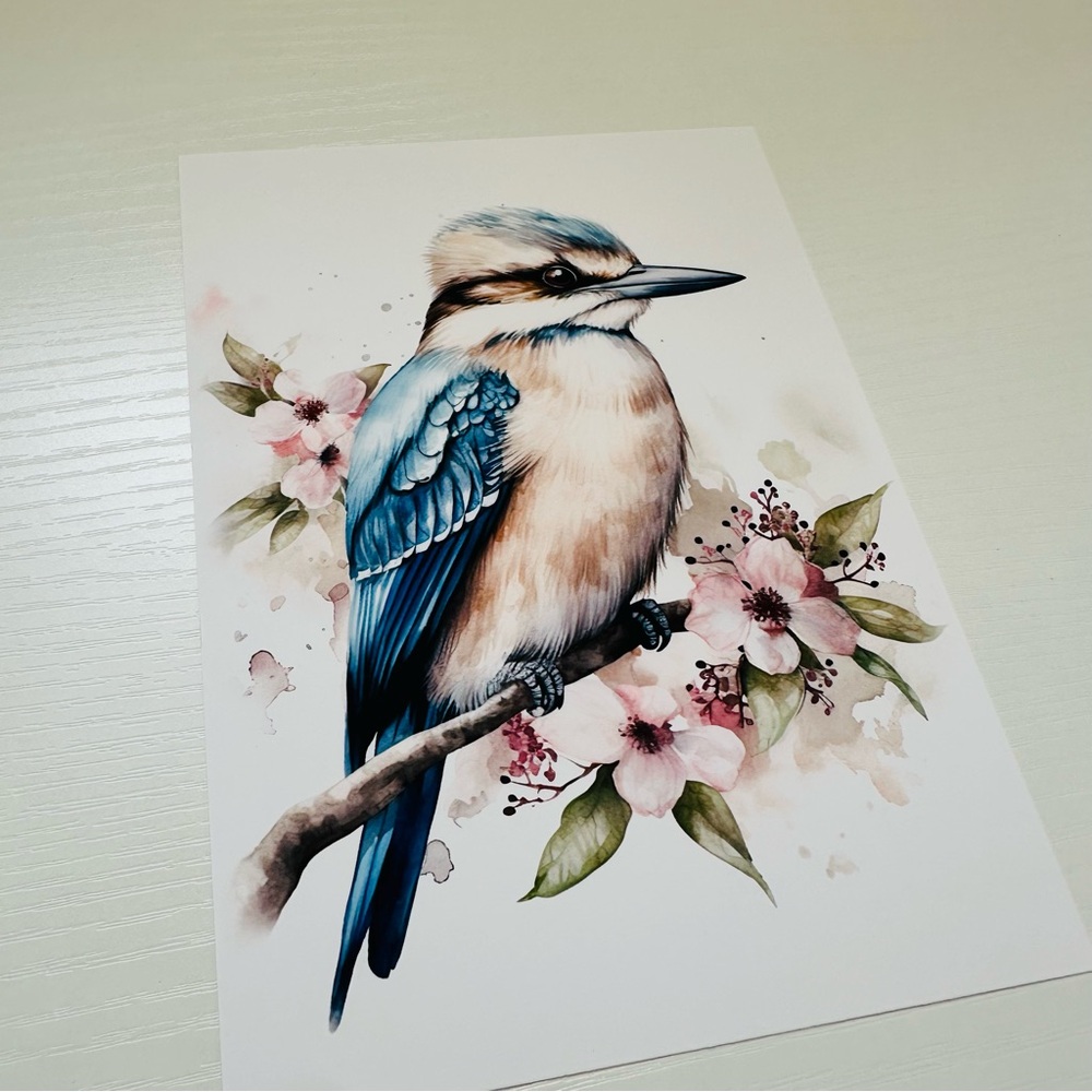Watercolor Kookaburra Bird Portrait Wall Art Illustration Print Unframed - Picture 11 of 15